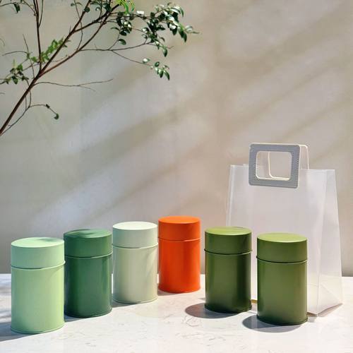 高颜值便携茶叶罐马口铁盒100克茶罐密封简约纯色茶叶铁罐定制