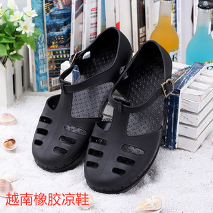 夏包头外穿透气防滑防臭耐磨软底进口洞洞鞋 温突越南橡胶凉鞋 男款