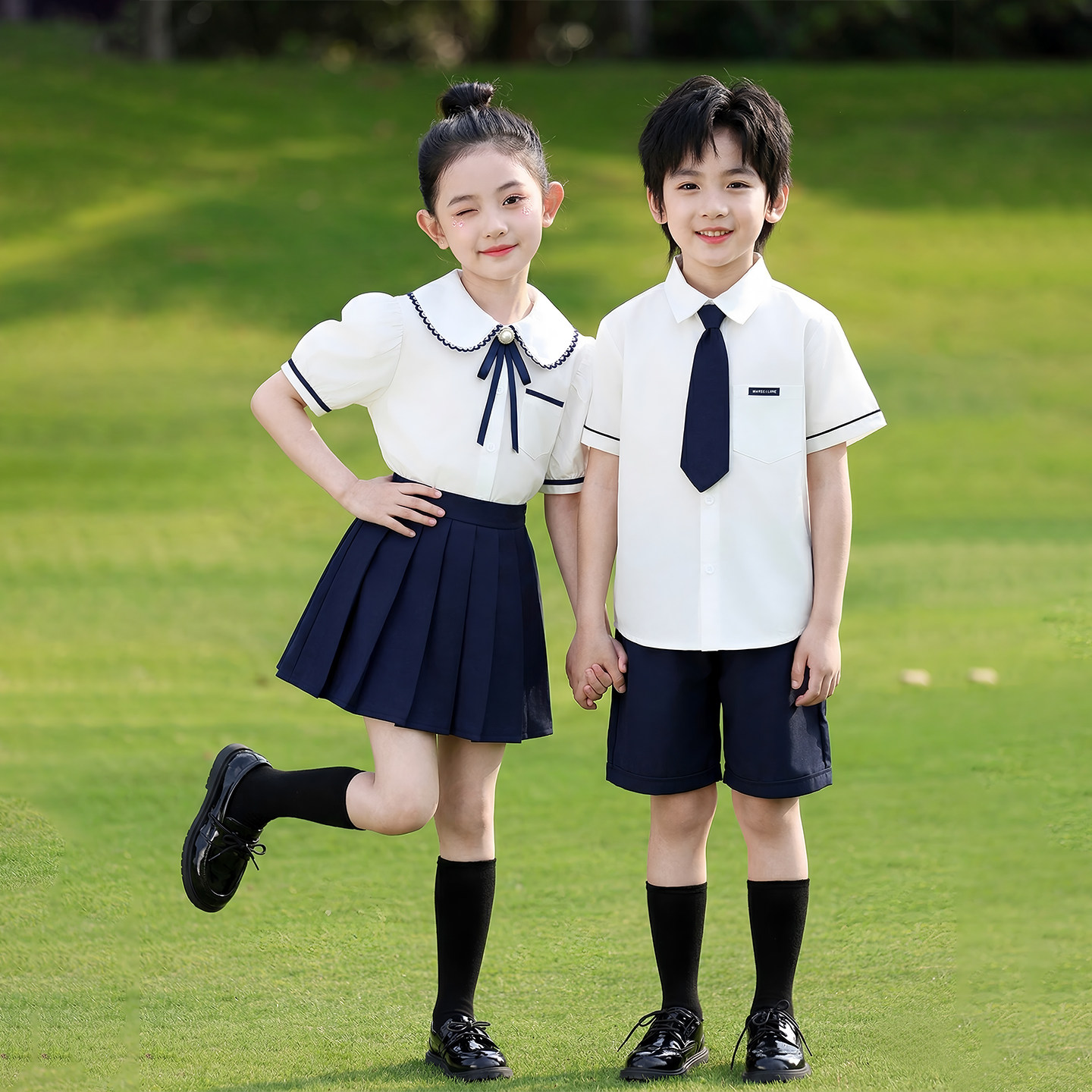 六一儿童演出服夏季幼儿园毕业照班服女童小主持人礼服简单大气潮