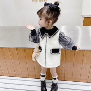 加绒洋气韩版 女宝宝秋冬套装 2020新款 时髦裙子女童套裙小童马甲裙