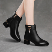 秋冬女鞋 中跟皮鞋 2025新款 高跟鞋 气质款 秋冬季 真皮妈妈鞋 粗跟单鞋