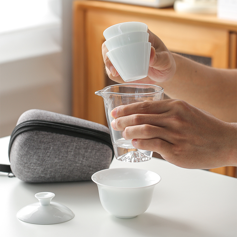 德化白瓷旅行装一壶三杯快客杯茶具户外露营泡茶盖碗可印制logo