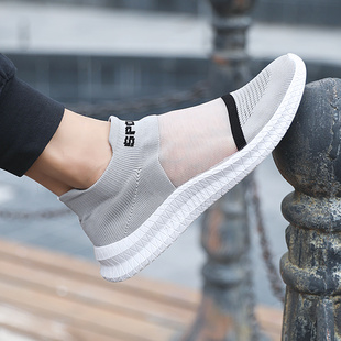 夏季情侣飞织男女鞋透气内增高鞋男10cm8厘米懒人套脚袜子鞋46码