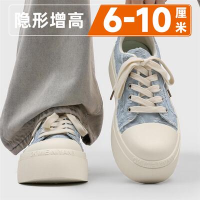 厚底隐形内增高10cm板鞋男夏季透气小众大头百搭运动休闲帆布男鞋