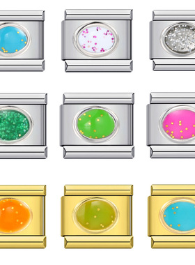 不锈钢椭圆冲压图案彩色滴油DIY意大利模块手链 Italian charm