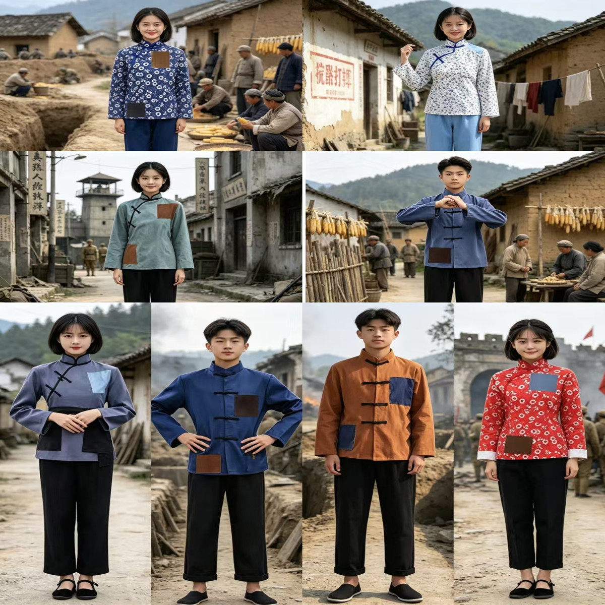抗战时期老式怀旧表演服战火中的童年舞蹈服农民村姑大嫂补丁服装