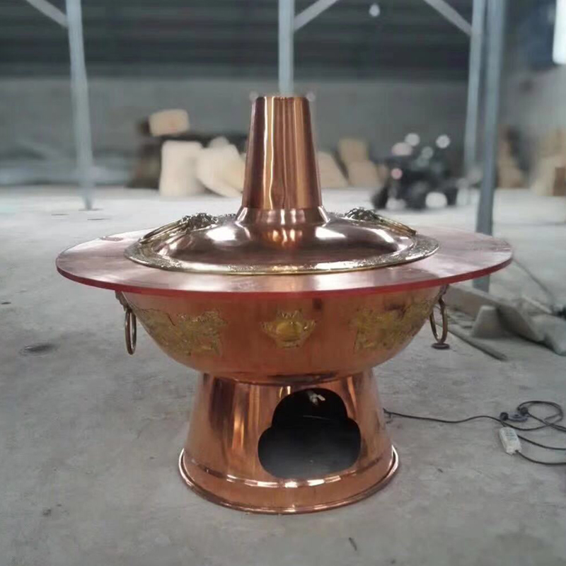 大铜火锅锅1米木炭铜火锅大铜锅纯紫铜特厚1.6米特大铜火锅炉老式