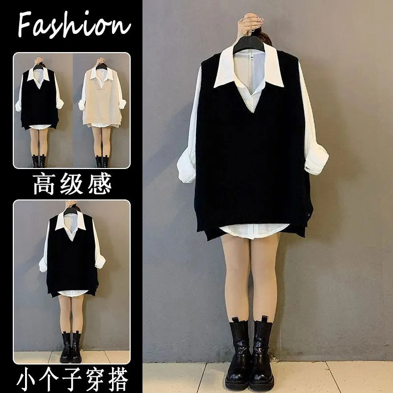 德国进口胖mm休闲针织V领马甲显瘦套装2024年秋季新款时尚减龄衬