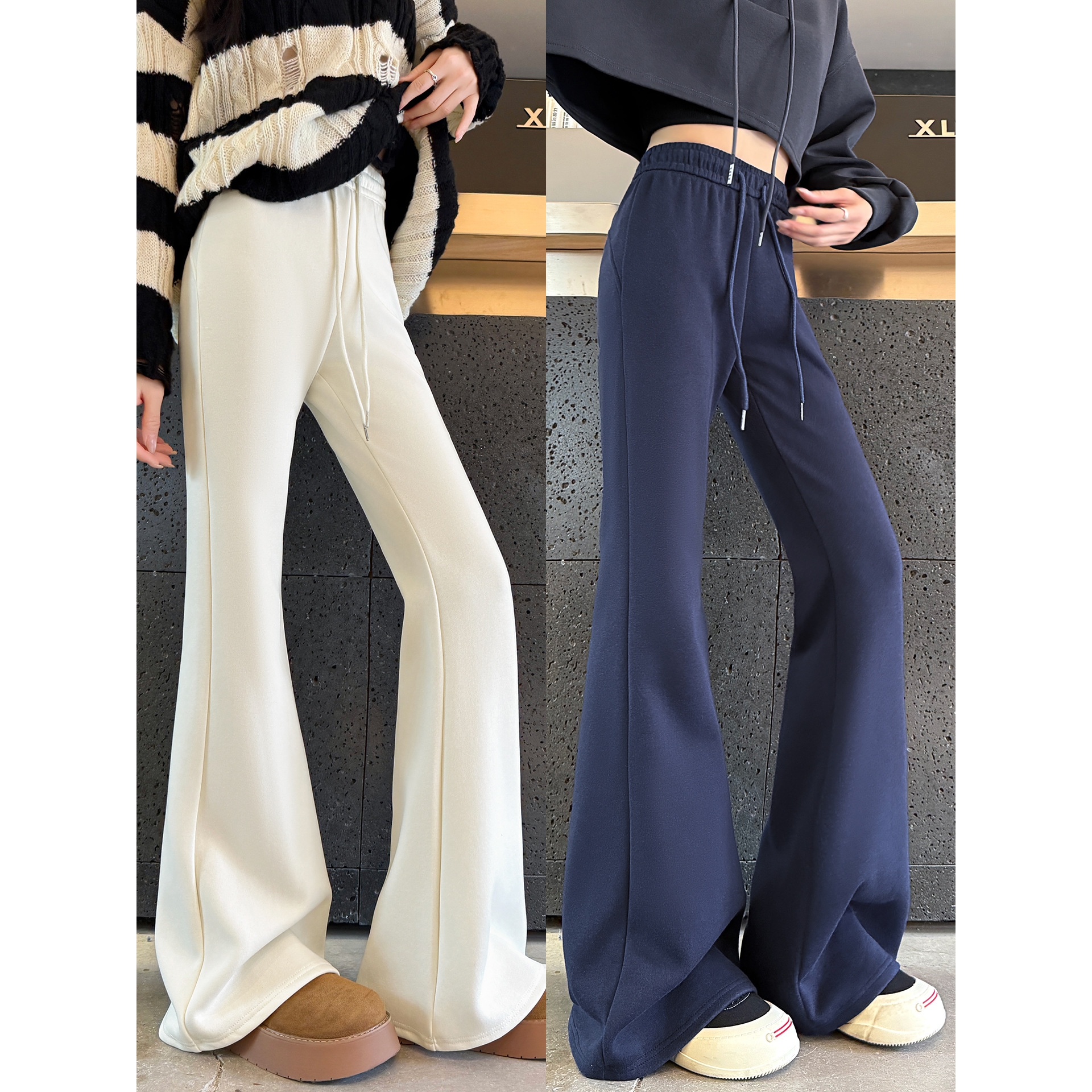 德国进口白色微喇运动裤女2025新款休闲宽松小个子高腰显瘦休闲喇