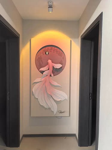3d立体浮雕玄关挂画走廊过道灯光现代奶油风高级感入户客厅装饰画