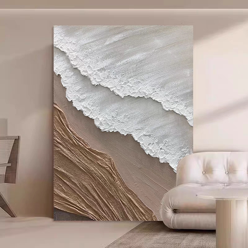 奶油风手绘油画日出海岸轻奢客厅沙发背景墙装饰画玄关挂画立体画