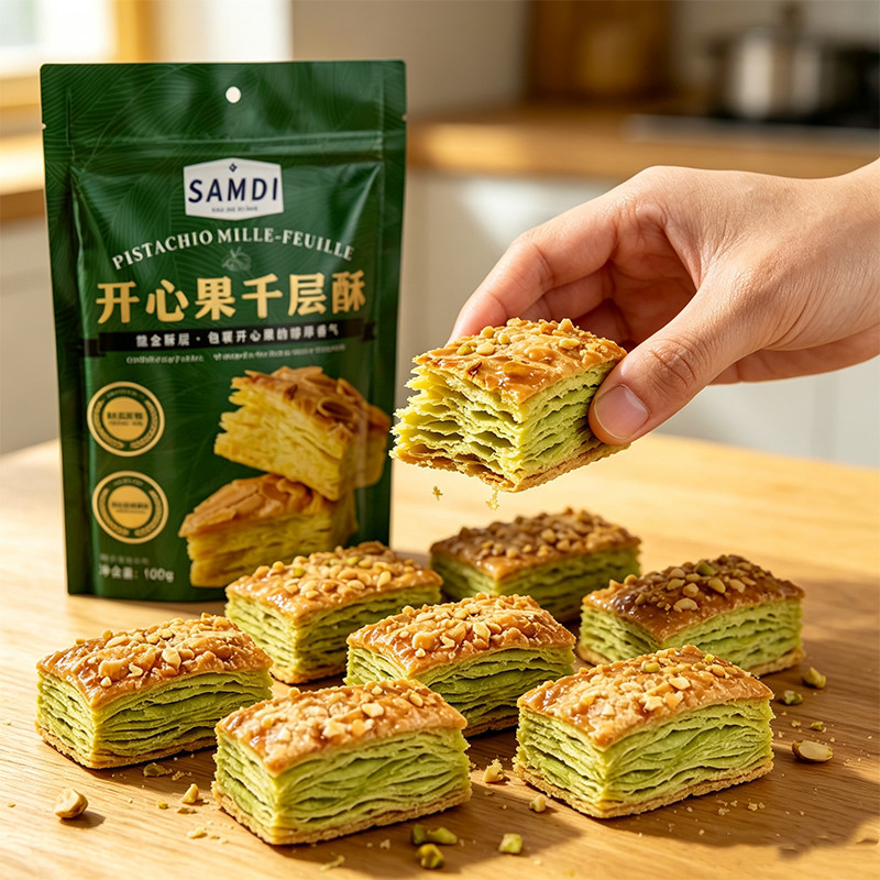 黄油开心果扁桃仁千层酥袋装酥脆饼干休闲下午茶点心解馋小零食