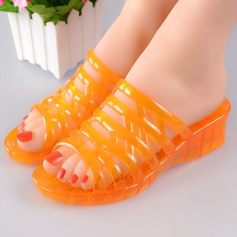 水晶鞋拖鞋女夏朔料透明防水防滑浴室坡跟凉拖果冻平底室外拖鞋|ruв категории Женская обувь, тапочки - от Buy2taobao.com для оказания профессиональной услуги покупки агента Taobao