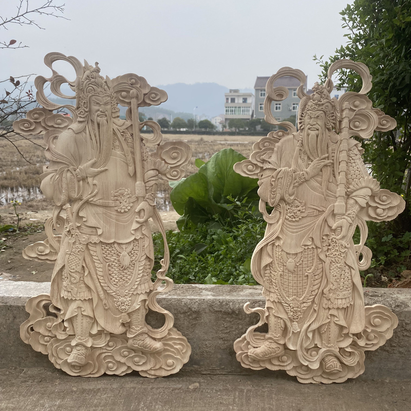 中式东阳木雕实木门神挂件