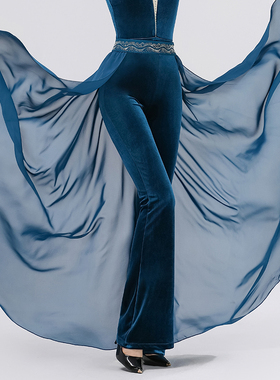 模特走秀腰纱现代古典舞一片式腰封舞蹈练功飘纱高端导师腰饰紫色