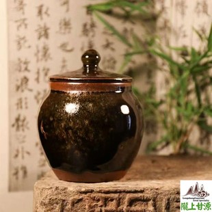 沙坝粗陶纯手工龙窑柴烧粗陶茶叶罐便携醒茶罐摆件复古储物糖果罐
