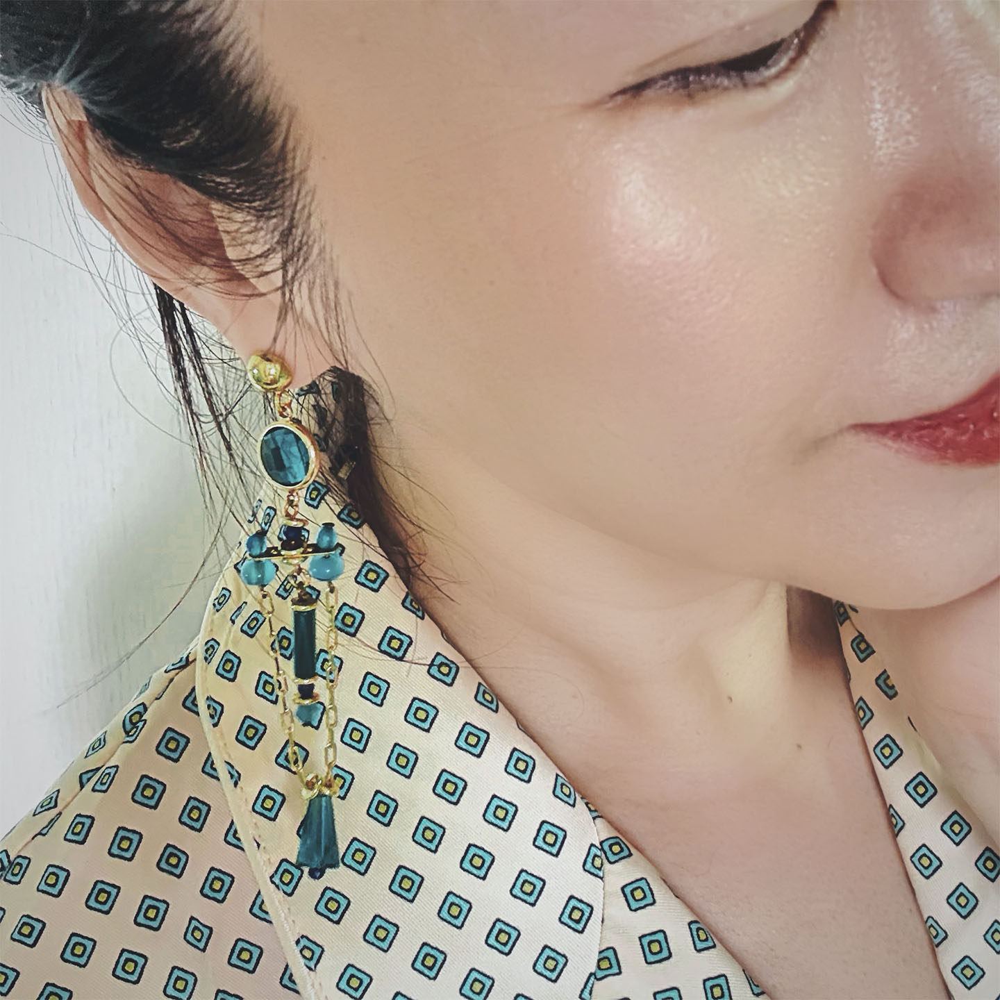 小夜曲工坊 雨林系列 Liana 琅然 森林绿 天然玉石 长串珠耳环