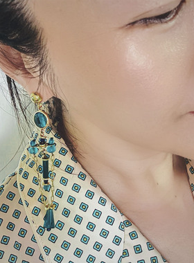 小夜曲工坊 雨林系列 Liana 琅然 森林绿 天然玉石 长串珠耳环