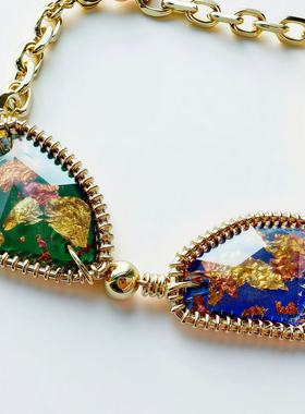 小夜曲工坊 威尼斯系列 旧欢如梦 琥珀光芒斑驳金造型手链项链