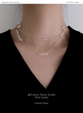 欧美s925银小众透明水晶毛衣链