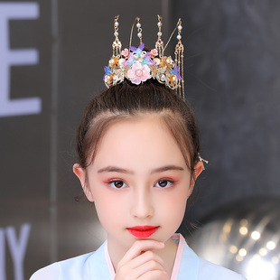 儿童汉服头饰古风公主流苏发冠女童古装超仙步摇凤冠发饰头冠皇冠