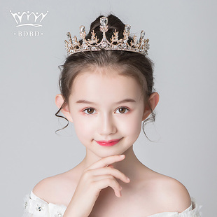 儿童皇冠头饰公主女童王冠水晶发箍演出走秀主持女孩生日发饰礼物