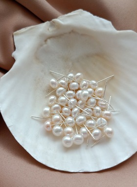 BO丨925银天然淡水珍珠耳钉简约韩版国耳饰复古时尚饰品女L487