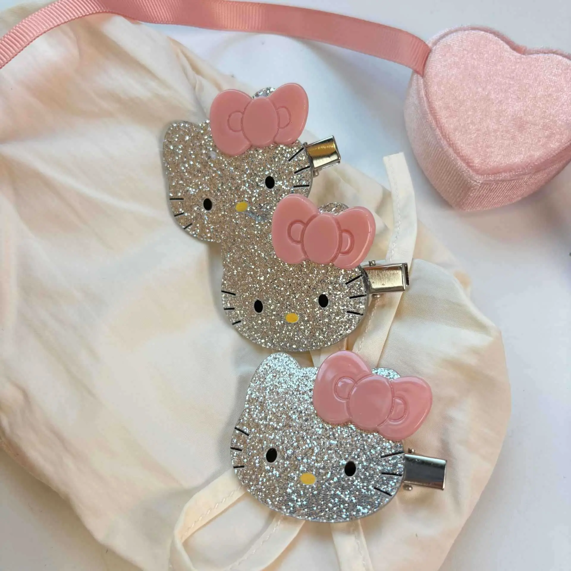 敲仙银色亮晶晶小猫卡通甜酷刘海侧边夹日系百搭发夹头饰xf33