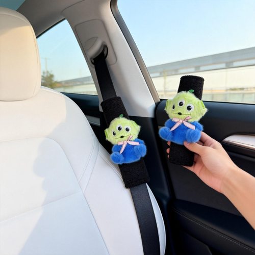 创意安全带毛绒套可爱礼带三眼仔公仔儿童娃娃车载装饰玩偶护肩
