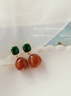 BO丨复古港风925银针晕染树脂耳环女秋冬小众设计简约耳饰LC-65