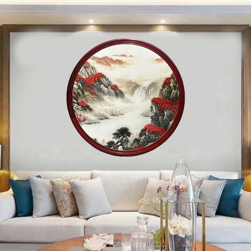 纯手工1--4丝鸿运当头山水苏州刺绣苏绣成品挂画客厅装饰入户玄关图片