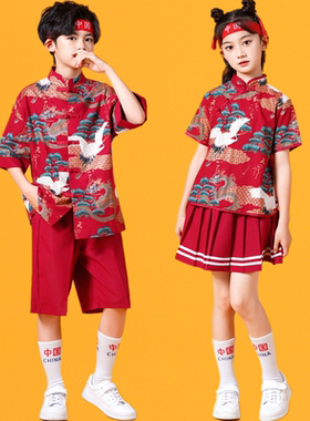 儿童啦啦队演出服小学生运动会服装男女童唐装中国风合唱表演服装
