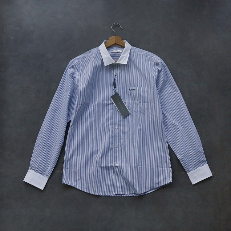 清新条纹工作装衬衫长短袖男
