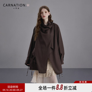卡芮茜老钱咖色外套淡人高知亚麻风衣开衫上衣小个子女款智感女装