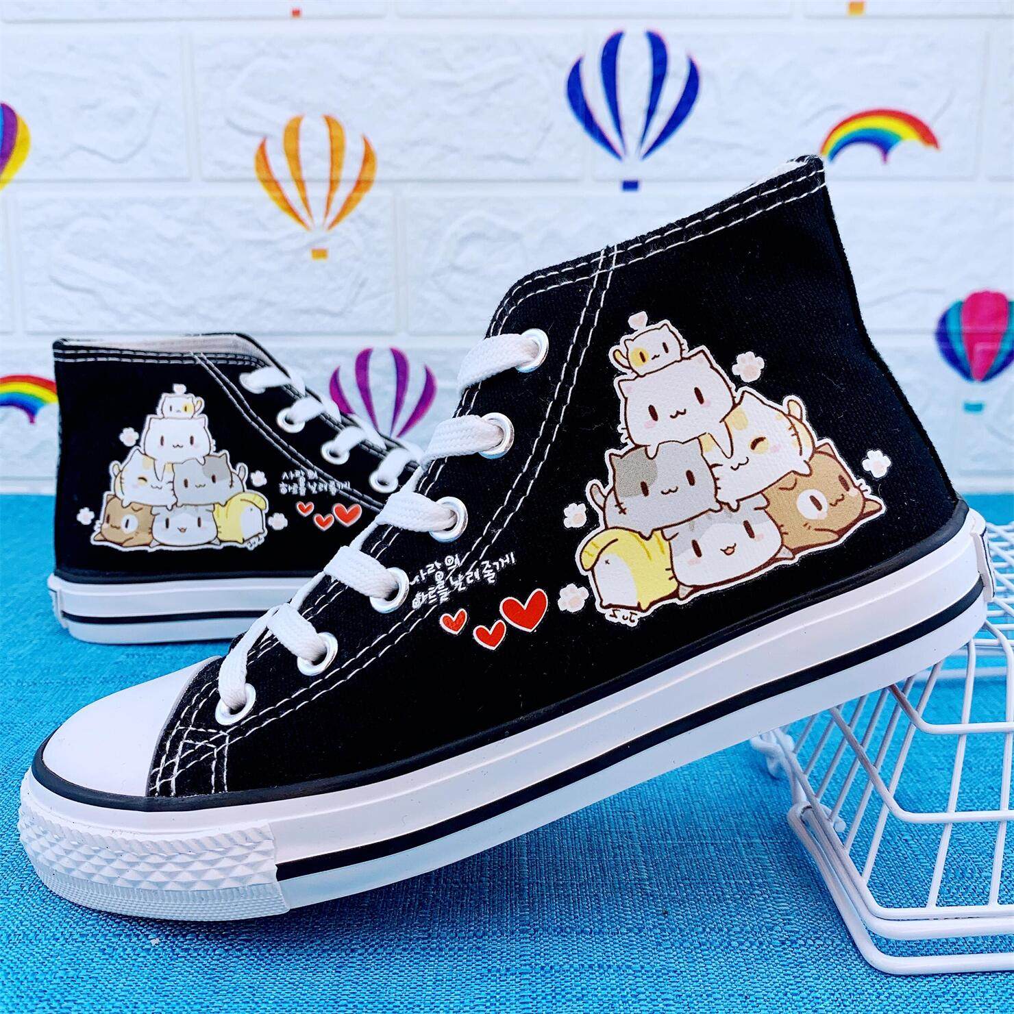 女童帆布鞋2021新款卡通韩版百搭布鞋儿童中大童高帮板鞋男童鞋秋