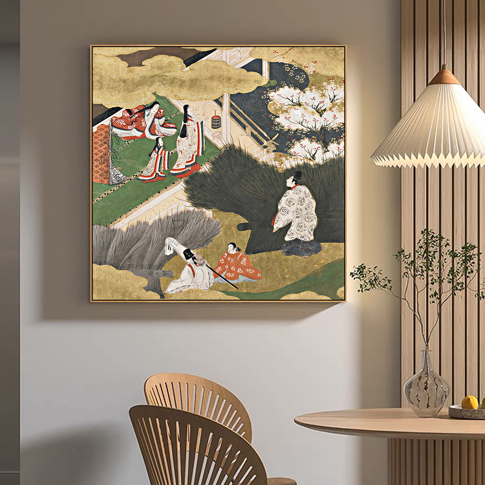 日式复古浮世绘源氏物语古画装饰画和风古典人物樱花茶室民宿挂画