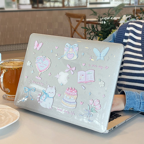【新品-透闪】适用于苹果MacBook笔记本电脑13寸保护壳pro14苹果电脑保护套air15卡通磨砂ins软壳少女心透明