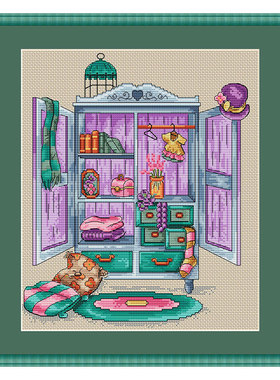 小小鱼DMC绣线十字绣套件 C1688紫色女孩衣柜麻色绣布手工刺绣