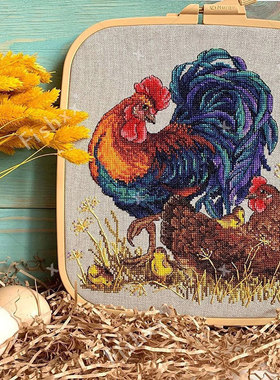 麻色布动物新品图小小鱼DMC十字绣线 D838小鸡一家 手工家居套件