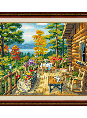 小小鱼DMC绣线十字绣套件 C1692湖屋庭院风景刺绣客厅满绣
