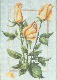 小小鱼DMC绣线十字绣套件 B014黄色的月季手工刺绣浅蓝绣布