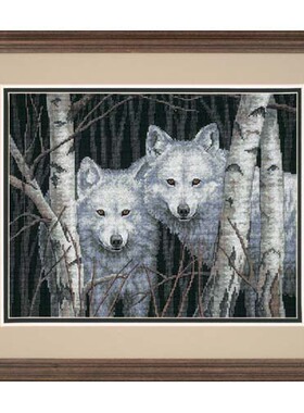 DMC绣线十字绣套件动物DIM105-35035丛林两只白狐黑色布