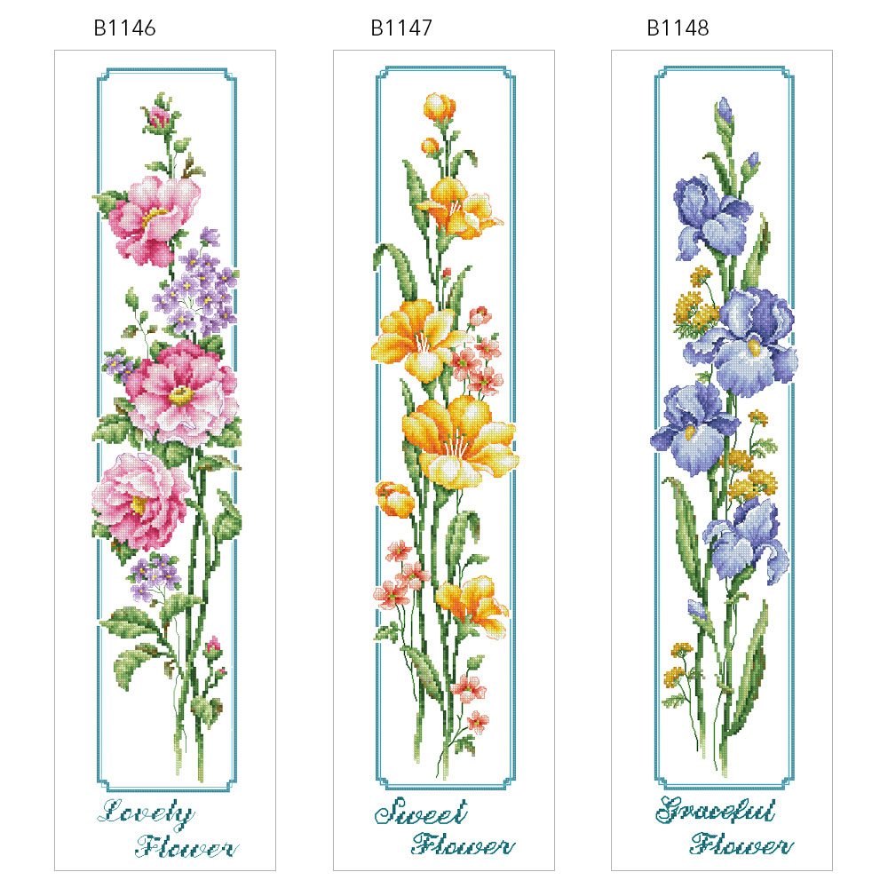 小小鱼DMC绣线B1146-1148长条花唯美欧式清新印花十字绣套件三幅