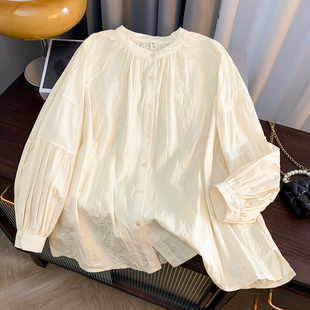 外贸出口尾货日系森女减龄提花刺绣衬衫 上衣潮 春秋文艺百搭灯笼袖