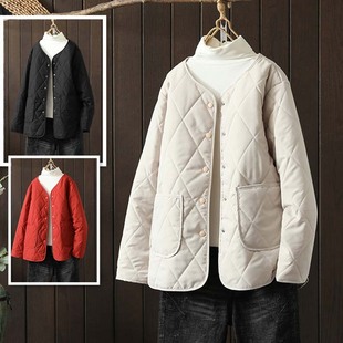 反季清仓羽绒棉服秋冬大码女装菱格轻薄无领夹棉短款棉衣外套棉袄