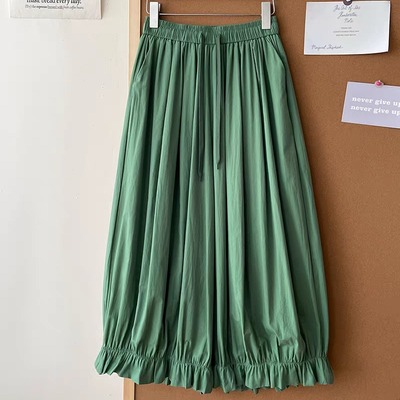 日系木耳边灯笼气球冰丝阔腿裤女夏季新款小个子松弛感休闲花苞裤