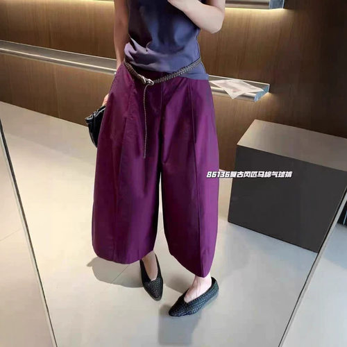 欧货高端洋气今年流行八分裤气球裤女夏季高腰宽松休闲弯刀阔腿裤