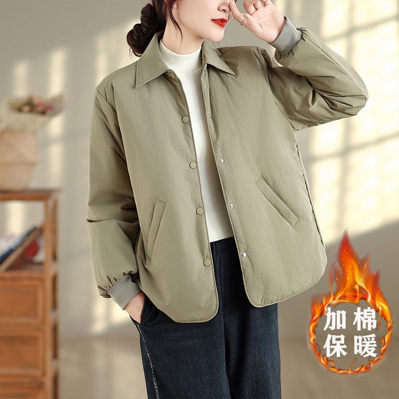 复古轻便羽绒棉服短外套女冬季休闲宽松舒适保暖百搭单排扣棉衣潮