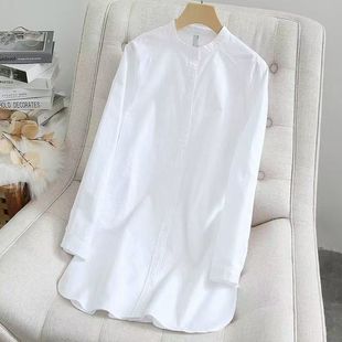 法式高级感白色长袖衬衫女2025春宽松显瘦立领中长款防晒开衫上衣