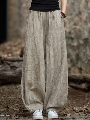 复古扎染做旧棉麻长裤女夏季文艺大码休闲百搭个性旅行亚麻灯笼裤